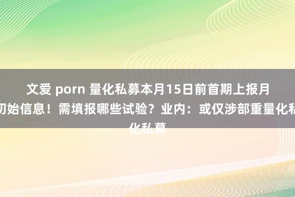 文爱 porn 量化私募本月15日前首期上报月度初始信息！需填报哪些试验？业内：或仅涉部重量化私募