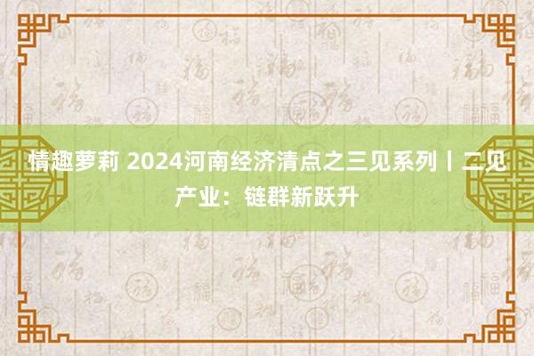 情趣萝莉 2024河南经济清点之三见系列丨二见产业：链群新跃升