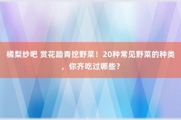 橘梨纱吧 赏花踏青挖野菜！20种常见野菜的种类，你齐吃过哪些？