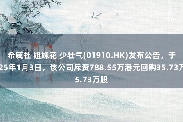 希威社 姐妹花 少壮气(01910.HK)发布公告，于2025年1月3日，该公司斥资788.55万港元回购35.73万股