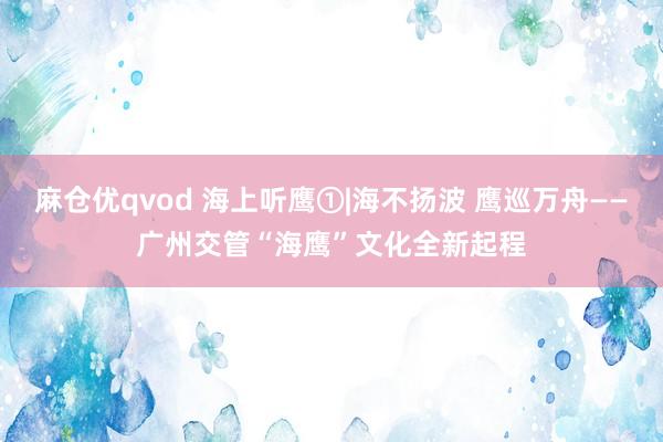 麻仓优qvod 海上听鹰①|海不扬波 鹰巡万舟——广州交管“海鹰”文化全新起程